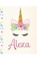 Alexa: Personalized Unicorn Primary Handwriting Notebook For Girls With Pink Name - Dotted Midline Handwriting Practice Paper - Kindergarten to Early Child