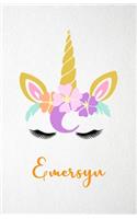 Emersyn A5 Lined Notebook 110 Pages: Funny Blank Journal For Lovely Magical Unicorn Face Dream Family First Name Middle Last Surname. Unique Student Teacher Scrapbook/ Composition Great