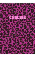 Chelsie: Personalized Pink Leopard Print Notebook (Animal Skin Pattern). College Ruled (Lined) Journal for Notes, Diary, Journaling. Wild Cat Theme Design wi