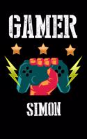 Gamer Simon: Liniertes Notizbuch für deinen Vornamen