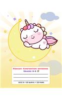 Primary Composition Notebook Grades K-2: Picture drawing and Dash Mid Line hand writing paper Story Paper Journal - Moon Sleeping Unicorn Design