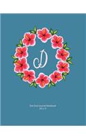 Dot Grid Journal Notebook: D: Monogram with Hibiscus Wreath. Original Artwork, Soft blue covered Journal, 110 dot grid pages 8.5x11