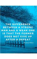 The difference between a strong man and a weak one is that the former does not give up after a defeat.: Notebook Motivational Journal with Quote by Woodrow Wilson, perfect for School Student Office college;110 Lined Pages(2 Motivate Yourself)