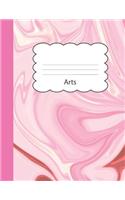 Arts: Cute Large Blank Primary Handwriting Learn to Write Practice Paper for Girls - Creative Pink Marble Paperback Cover Cover - Dotted Midline Ruled Wor