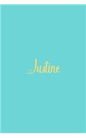 Justine: Personalized Name Turquoise Matte Soft Cover Notebook Journal to Write In. 120 Blank Lined Pages