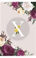 X: Monogram Initial X Notebook Elegant Pretty Cute Flowers Blank Lined Paper Journal Present for Women and Girls