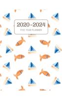 2020-2024 Five Year Planner: Monthly Agenda & Schedule with US Holidays - 60 Months or 5 Years - Orange Fish And Sailboats