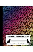 Primary Composition: Cat Rainbow Marble Composition Book for Girls or Boys K-2. Beautiful kitty notebook handwriting paper. Primary ruled - middle dotted guide lines. 10