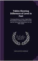 Tables Showing Difference of Level in Feet: Corresponding to a Given Angle When the Distance Is Read in Metres Or Feet, and for Horizontal Reductions, for Use With Stadia
