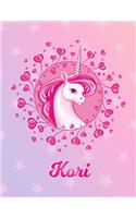 Kori: Unicorn Sheet Music Note Manuscript Notebook Paper - Magical Horse Personalized Letter K Initial Custom First Name Cover - Musician Composer Instrum