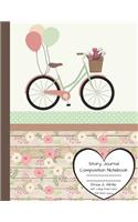 Story Journal Composition Notebook Draw & Write Half College Ruled Lines Half Blank Space: Combined Note and Sketch Workbook Top & Bottom(9 Antique Vintage Bicycle)