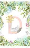 D: Letter D Initial Personalized Monogram Notebook - Pink Green Blue Watercolor Flower on White College Ruled Notebook, Writing Pad, Journal or Diary f