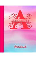 Alexandra Notebook: Letter A Personalized First Name Personal Composition Book & Writing Notepad Journal Cute Glossy Pink & Blue Watercolor Effect Cover Wide Ruled Line