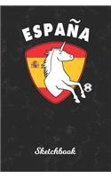 Sketchbook: Spain Unicorn Sketch Book Paper - Drawing Pad for Artists & Illustrators - Spanish Country Soccer Ball Black Marble Cover - Perfect Workbook for Kid
