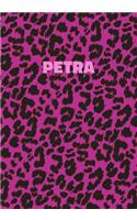 Petra: Personalized Pink Leopard Print Notebook (Animal Skin Pattern). College Ruled (Lined) Journal for Notes, Diary, Journaling. Wild Cat Theme Design wi