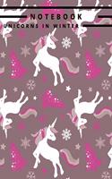 Notebook Unicorns in Winter: Wide-Ruled Pages Composition Book - Snowflakes - Pine Trees - Unicorns