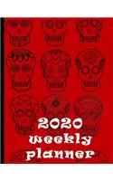 2020 Weekly Planner: Creepy But Cool Sugar Skulls Day Of The Dead At-A-Glance Organizer Diary With Journal Pages - Wine Red