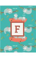 F: Letter Cute Sloth Animal Monogrammed 2020 Weekly Planner - January 2020 - December 2020 (8.5"x11")