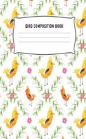 Bird Composition Book: Birds & Flowers Floral Pattern Black Background Notebook College Ruled Writing Diary Practice Journal Organizer: Youth, Kids, Middle School, Note Bo