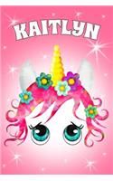 Kaitlyn: A Unicorn Notebook for a Girl with the Name Kaitlyn 6x9 100 Pages