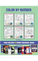 Pre K Worksheets (Color by Number): 20 printable color by number worksheets for preschool/kindergarten children. The price of this book includes 12 printable PDF kindergarten/preschool