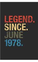 Legend Since June 1978: Graph Paper Notebook / Journal (6 X 9 - 5 Squares per inch - 120 Pages) - June Birthday Gift Idea