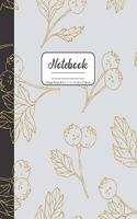 Notebook College Ruled 8.5" x 11" in / 21.59 x 27.94 cm: Composition Book, Elegant Black and Gray Cover with Gold Berries 001