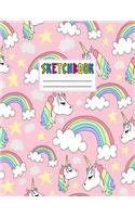 Sketcbook: Cute Unicorn Kawaii Sketch Book for Girls, Kids, Teens, Women (Perfect for Sketching, Drawing, Doodling, Journal, Note Pad, Birthday Party Favors)