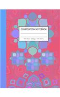 Composition Notebook: 120 Pages - Wide Ruled - For Girls in Elementary or Middle School - Matte Cover with a Blue and Red Mandala Pattern