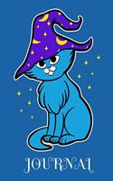 Journal: Witch Cat, 6" x 9" Journal, 120 lined pages, Blue Background