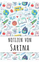 Notizen von Sarina: Liniertes Notizbuch für deinen personalisierten Vornamen