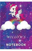 Willow's Unicorn Rainbow Notebook: Lined Notebook