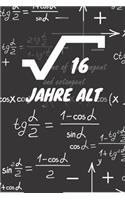 16 Jahre alt: 4. Geburtstag Liniertes Mathe Wurzel Geburtstags Notizbuch oder Gästebuch Geschenk liniert - Journal mit Linien