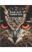 Monthly Planner 2020: NOTEBOOK + CALENDAR NOTEPAD / Diary / Agenda / Logbook: year at glance + 2 - page monthly layout + notes pages, large size (Owl Eyes on a cover)