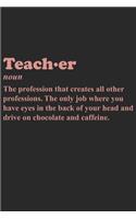 Teach-Er Noun - The Profession That Creates All Other Professions. The Only Job Where You Have Eyes In The Back Of Your Head And Drive On Chocolate And Caffeine.