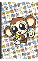 Daily and Weekly Chore Chart Notebook for Kids: Monkey Cartoon on Cover with Owls Unicorns Cats Kittens Dogs Llamas and Narwhals in the Background.