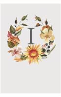I: Pink Monogram Sketchbook - 110 Sketchbook Pages (6 x 9) - Sunflower Watercolor Monogram Sketch Notebook - Personalized Initial Letter Journal - Mono