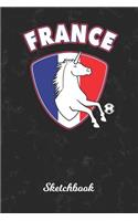 Sketchbook: France Unicorn Sketch Book Paper - Drawing Pad for Artists & Illustrators - French Country Soccer Ball Goalie Black Marble Cover - Perfect Workbook 