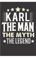 Karl The Man The Myth The Legend: Notebook Journal (120 Dot Grid Pages, Softcover, 6x9) Personalized Customized Gift For Someones Name is Karl