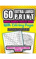 60 Extra Large Print Word Search Puzzles Book With Coloring Pages