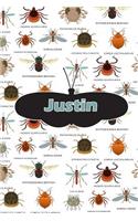 Justin: Bug Insect Comic Book Notebook Journal Book 120 Pages 6x9
