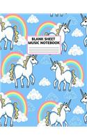 Blank Sheet Music Notebook: Cute Unicorn Matte Cover Design with 110 Pages White Paper Interior for Musician Students and Professionals Playing Piano, Ukelele, Mandolin and oth