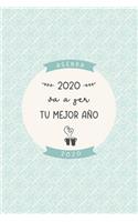 Agenda "2020 va a ser tu mejor año": Preciosa agenda para el año 2020 semana vista con bonito diseño interior, planificador mensual y semanal, tapa blanda mate diseño azul verde crema