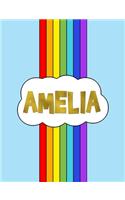 Amelia: Rainbow Cloud Personalized Name Composition Notebook - Cute Blue Red & Purple Wide Ruled Blank Lined Exercise Book & Journal for Students - Christma