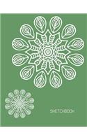 Sketchbook: Flower Mandala On Green Cover Blank pages, Extra large (8.5 x 11) inches, 110 pages, White paper, Sketch, Draw and Paint(4 Mandala Sketchbook Cover4)