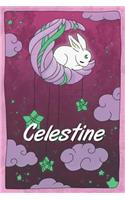 Celestine: personalized notebook sleeping bunny on the moon with stars softcover 120 pages blank useful as notebook, dream diary, scrapbook, journal or gift id