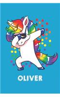 Oliver: Personalisiertes Design Notizbuch Einhorn 120 linierte Seiten - Perfekte Geschenkidee für die Schuhe oder Weihnachten mit Vornamen DIN A5 (himmelbla