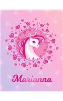 Marianna: Unicorn Large Blank Primary Sketchbook Paper - Pink Purple Magical Horse Personalized Letter M Initial Custom First Name Cover - Drawing Sketch Book