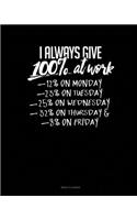 I Always Give 100% At Work 12% On Monday 23% On Tuesday 25% On Wednesday 32% On Thursday And 8% On Friday: Menu Planner