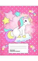 Wide Ruled Composition Notebook: Writing Book Journal, Soft Cover, Blank Lined Paper, 100 Pages, Cute Animal Designs Unicorn and Stars for Girls Pink